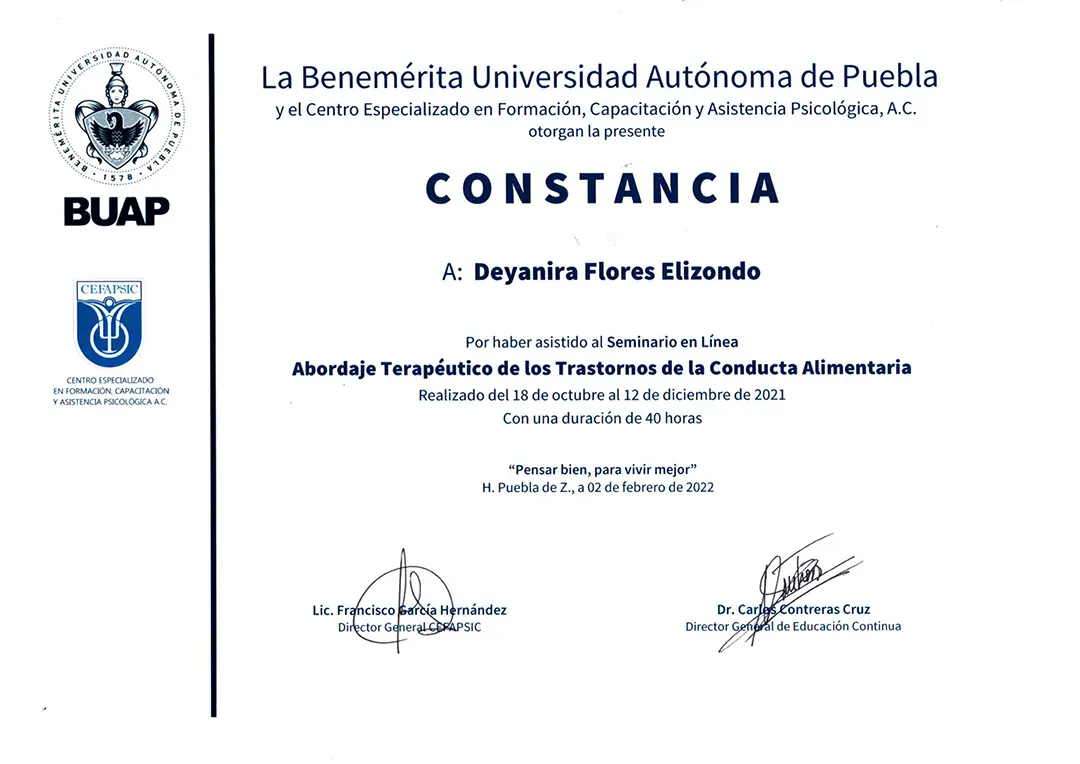 BUAP Seminario Abordaje Terapéutico de los Trastornos de la Conducta Alimentaria - Deyanira Flores